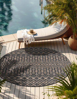 Charcoal Gray 10' 8 x 10' 8 Outdoor Trellis Round Area Rug Weather Resistant for Patio, Deck, Terrace, Balcony, Porch Geometric Design Water Safe Outside Carpet for Sale at Rug Engine