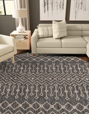 Charcoal Gray 10' 8 x 10' 8 Outdoor Trellis Round Area Rug Weather Resistant for Patio, Deck, Terrace, Balcony, Porch Geometric Design Water Safe Outside Carpet for Sale at Rug Engine
