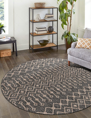 Charcoal Gray 10' 8 x 10' 8 Outdoor Trellis Round Area Rug Weather Resistant for Patio, Deck, Terrace, Balcony, Porch Geometric Design Water Safe Outside Carpet for Sale at Rug Engine