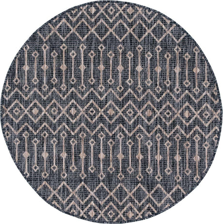 Charcoal Gray 4' 1 x 4' 1 Outdoor Trellis Round Area Rug Weather Resistant for Patio, Deck, Terrace, Balcony, Porch