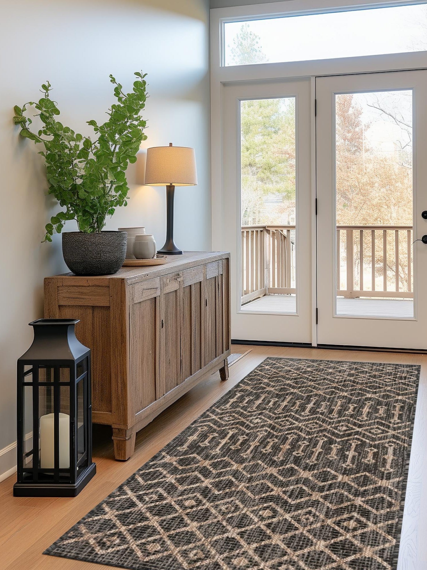 Charcoal Gray 2' x 6' 1 Outdoor Trellis Runner Area Rug Weather Resistant for Patio, Deck, Terrace, Balcony, Porch Geometric Design Water Safe Outside Carpet for Sale at Rug Engine