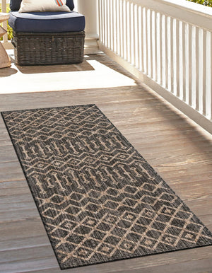 Charcoal Gray 2' x 6' 1 Outdoor Trellis Runner Area Rug Weather Resistant for Patio, Deck, Terrace, Balcony, Porch