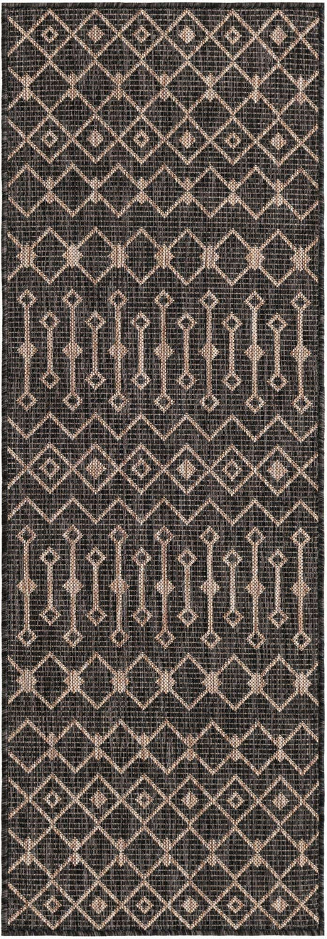 Charcoal Gray 2' x 6' 1 Outdoor Trellis Runner Area Rug Weather Resistant for Patio, Deck, Terrace, Balcony, Porch