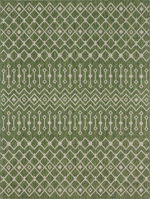 Green 9' x 12' Outdoor Trellis Rectangle Area Rug Weather Resistant for Patio, Deck, Terrace, Balcony, Porch Geometric Design Water Safe Outside Carpet for Sale at Rug Engine
