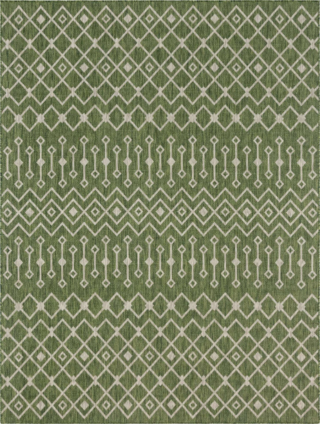 Green 9' x 12' Outdoor Trellis Rectangle Area Rug Weather Resistant for Patio, Deck, Terrace, Balcony, Porch Geometric Design Water Safe Outside Carpet for Sale at Rug Engine