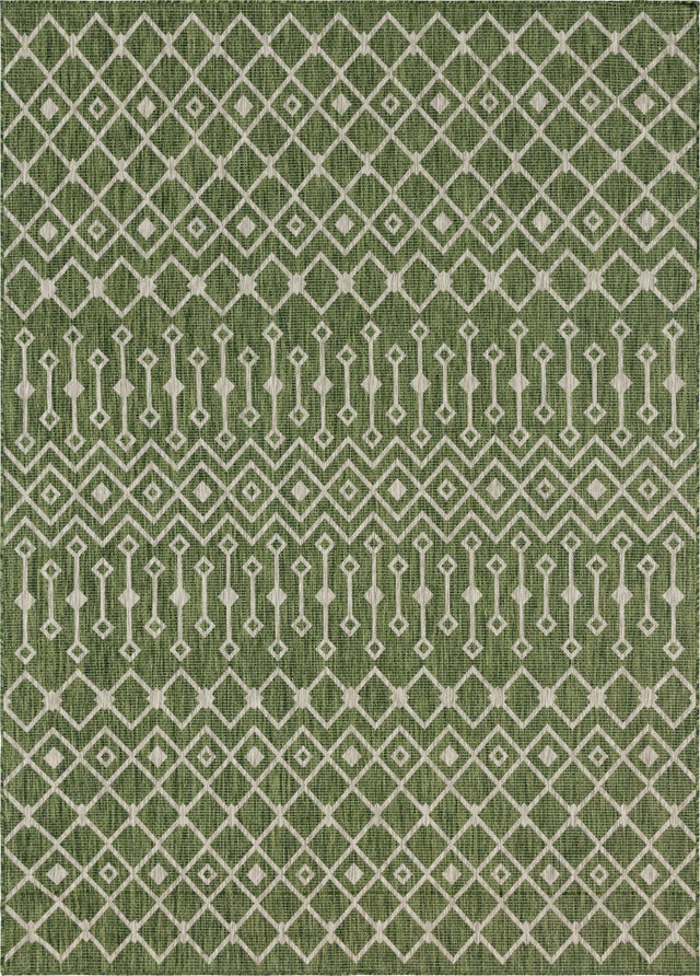 Green 7' 10 x 11' Outdoor Trellis Rectangle Area Rug Weather Resistant for Patio, Deck, Terrace, Balcony, Porch Geometric Design Water Safe Outside Carpet for Sale at Rug Engine