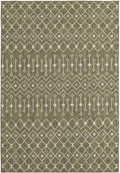 Green 7' 1 x 10' Outdoor Trellis Rectangle Area Rug Weather Resistant for Patio, Deck, Terrace, Balcony, Porch