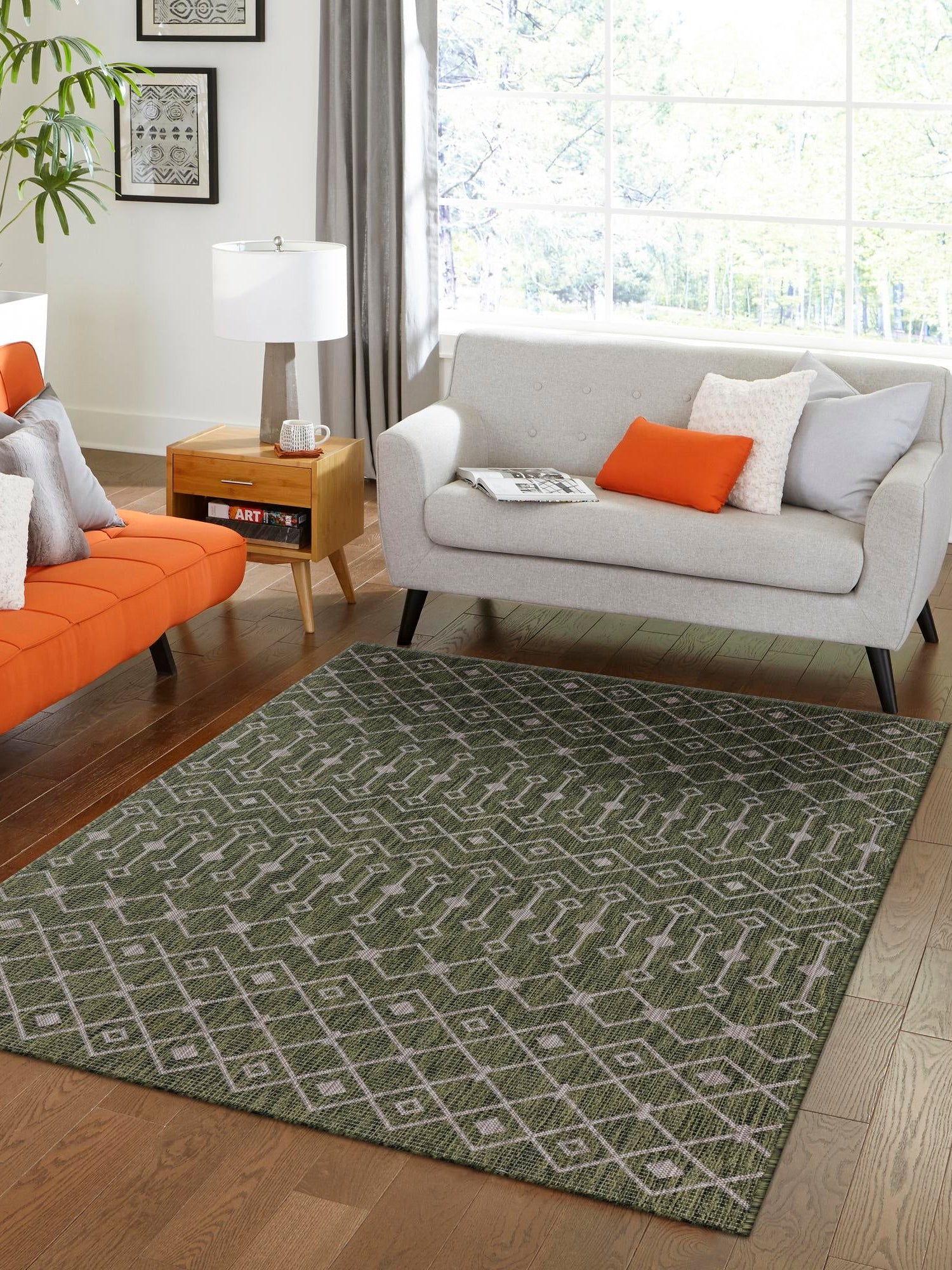 Green 9' x 12' Outdoor Trellis Rectangle Area Rug Weather Resistant for Patio, Deck, Terrace, Balcony, Porch Geometric Design Water Safe Outside Carpet for Sale at Rug Engine