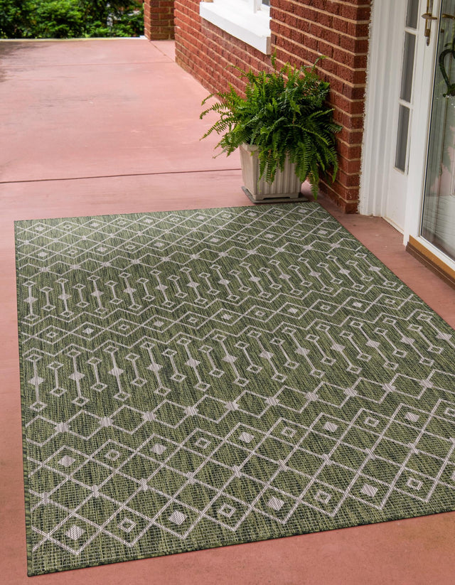 Green 5' 3 x 8' Outdoor Trellis Rectangle Area Rug Weather Resistant for Patio, Deck, Terrace, Balcony, Porch
