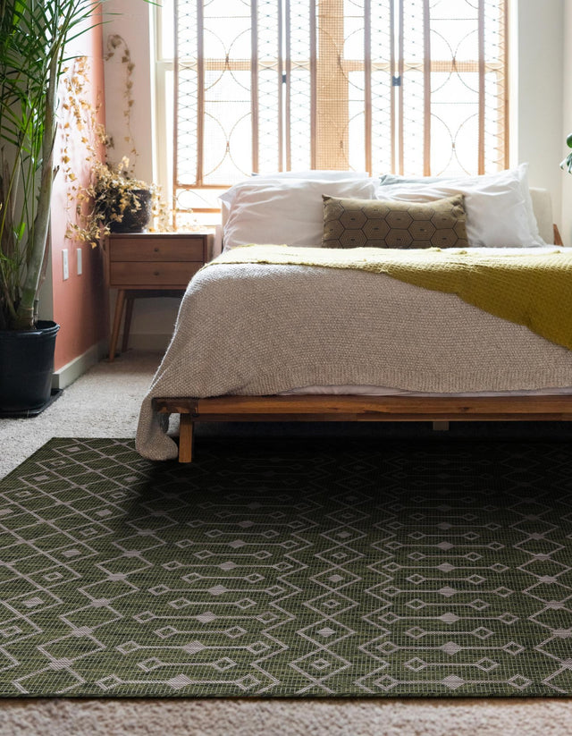 Green 4' 1 x 6' 1 Outdoor Trellis Rectangle Area Rug Weather Resistant for Patio, Deck, Terrace, Balcony, Porch Geometric Design Water Safe Outside Carpet for Sale at Rug Engine