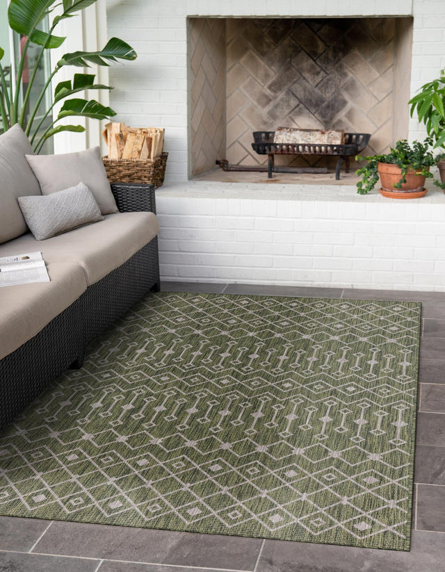 Green 7' 10 x 11' Outdoor Trellis Rectangle Area Rug Weather Resistant for Patio, Deck, Terrace, Balcony, Porch Geometric Design Water Safe Outside Carpet for Sale at Rug Engine