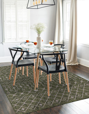 Green 5' 3 x 8' Outdoor Trellis Rectangle Area Rug Weather Resistant for Patio, Deck, Terrace, Balcony, Porch