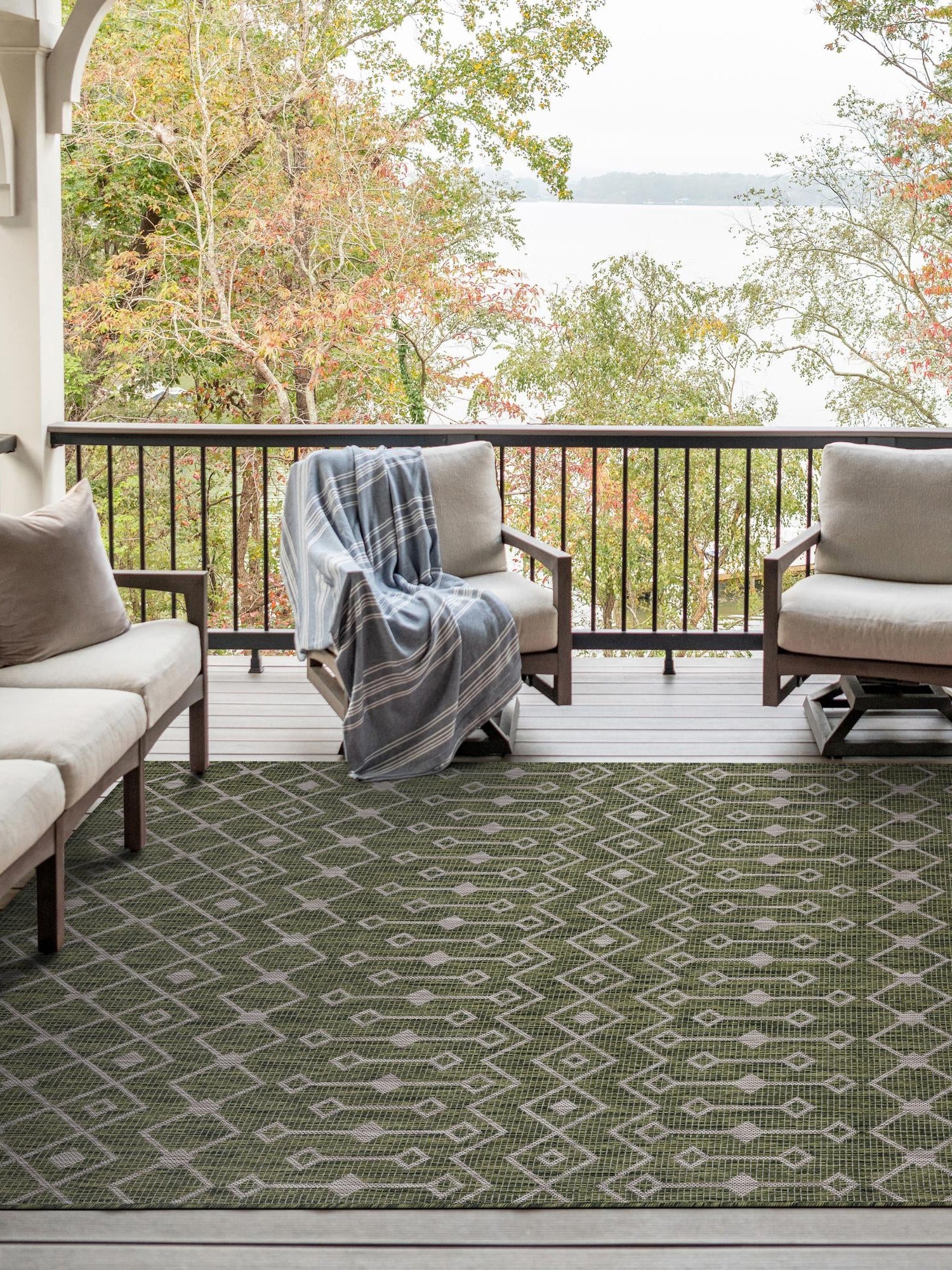 Green 2' x 3' 1 Outdoor Trellis Rectangle Area Rug Weather Resistant for Patio, Deck, Terrace, Balcony, Porch Geometric Design Water Safe Outside Carpet for Sale at Rug Engine