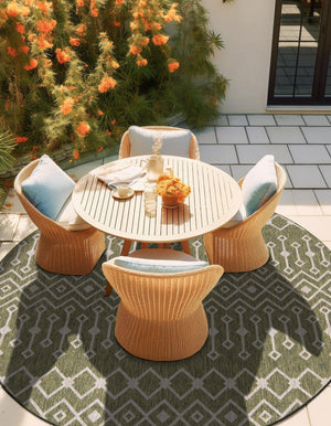 Green 5' 3 x 5' 3 Outdoor Trellis Round Area Rug Weather Resistant for Patio, Deck, Terrace, Balcony, Porch Geometric Design Water Safe Outside Carpet for Sale at Rug Engine