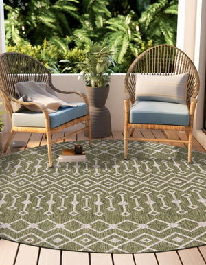 Green 5' 3 x 5' 3 Outdoor Trellis Round Area Rug Weather Resistant for Patio, Deck, Terrace, Balcony, Porch Geometric Design Water Safe Outside Carpet for Sale at Rug Engine