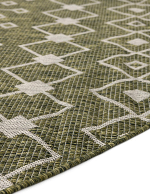Green 13' 1 x 13' 1 Outdoor Trellis Round Area Rug Weather Resistant for Patio, Deck, Terrace, Balcony, Porch Geometric Design Water Safe Outside Carpet for Sale at Rug Engine