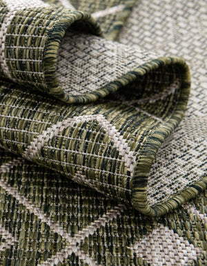 Green 13' 1 x 13' 1 Outdoor Trellis Round Area Rug Weather Resistant for Patio, Deck, Terrace, Balcony, Porch Geometric Design Water Safe Outside Carpet for Sale at Rug Engine
