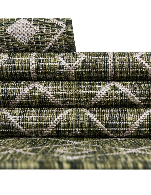 Green 13' 1 x 13' 1 Outdoor Trellis Round Area Rug Weather Resistant for Patio, Deck, Terrace, Balcony, Porch Geometric Design Water Safe Outside Carpet for Sale at Rug Engine