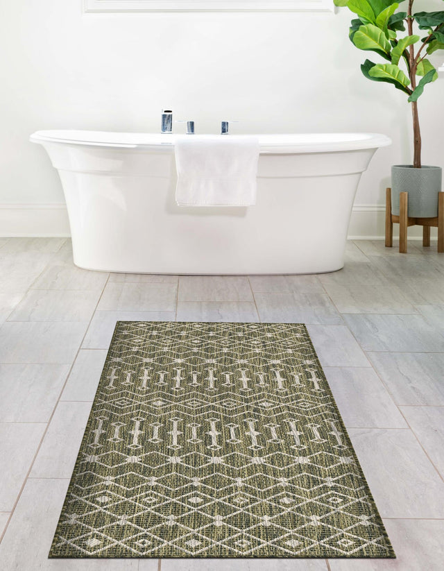 Green 2' x 6' 1 Outdoor Trellis Runner Area Rug Weather Resistant for Patio, Deck, Terrace, Balcony, Porch Geometric Design Water Safe Outside Carpet for Sale at Rug Engine