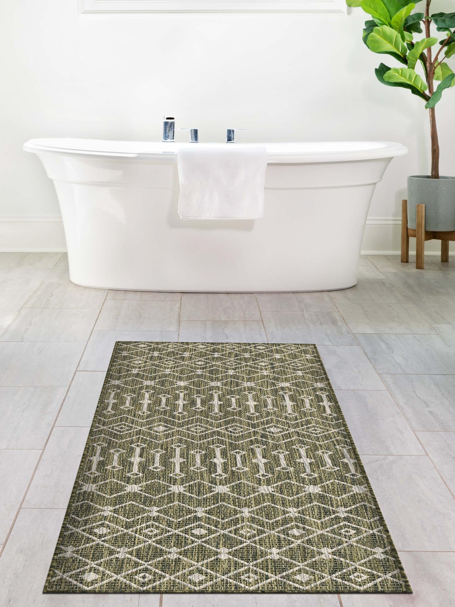 Green 2' x 8' Outdoor Trellis Runner Area Rug Weather Resistant for Patio, Deck, Terrace, Balcony, Porch Geometric Design Water Safe Outside Carpet for Sale at Rug Engine