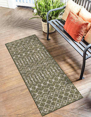 Green 2' x 8' Outdoor Trellis Runner Area Rug Weather Resistant for Patio, Deck, Terrace, Balcony, Porch Geometric Design Water Safe Outside Carpet for Sale at Rug Engine