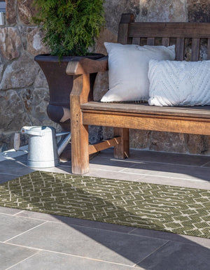 Green 2' 7 x 10' Outdoor Trellis Runner Area Rug Weather Resistant for Patio, Deck, Terrace, Balcony, Porch Geometric Design Water Safe Outside Carpet for Sale at Rug Engine