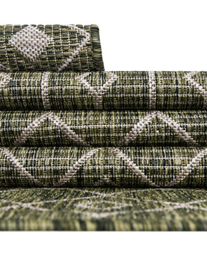 Green 2' 7 x 10' Outdoor Trellis Runner Area Rug Weather Resistant for Patio, Deck, Terrace, Balcony, Porch Geometric Design Water Safe Outside Carpet for Sale at Rug Engine