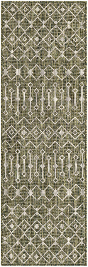 Green 2' x 6' 1 Outdoor Trellis Runner Area Rug Weather Resistant for Patio, Deck, Terrace, Balcony, Porch Geometric Design Water Safe Outside Carpet for Sale at Rug Engine