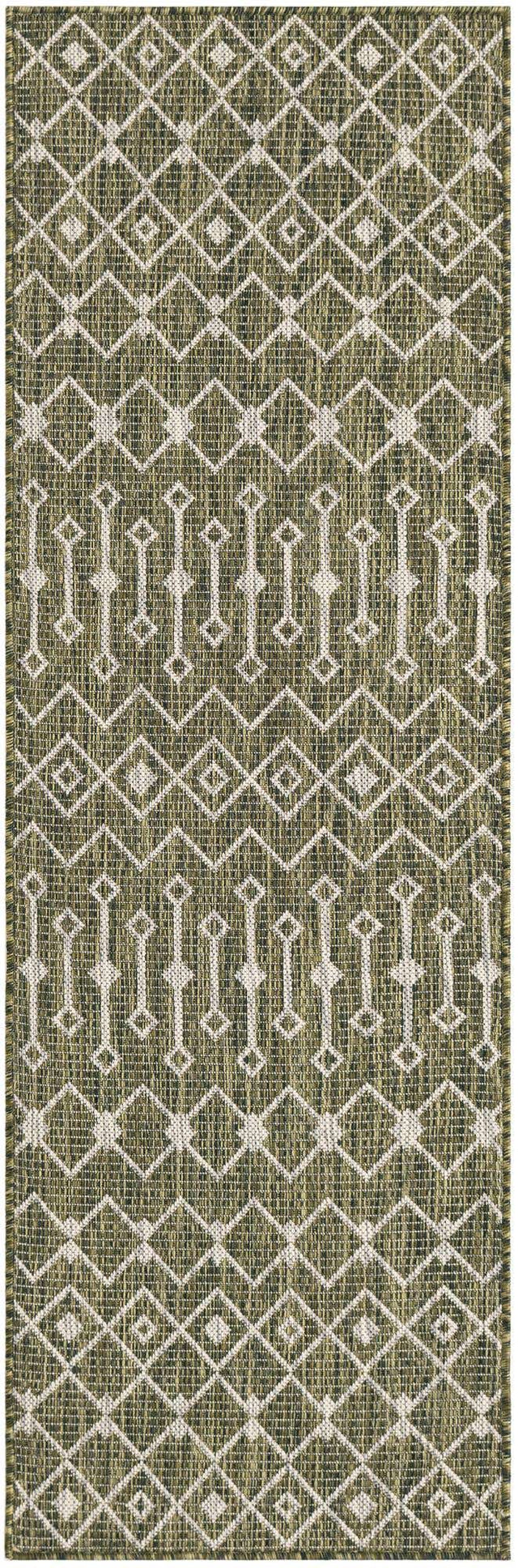 Green 2' x 6' 1 Outdoor Trellis Runner Area Rug Weather Resistant for Patio, Deck, Terrace, Balcony, Porch Geometric Design Water Safe Outside Carpet for Sale at Rug Engine