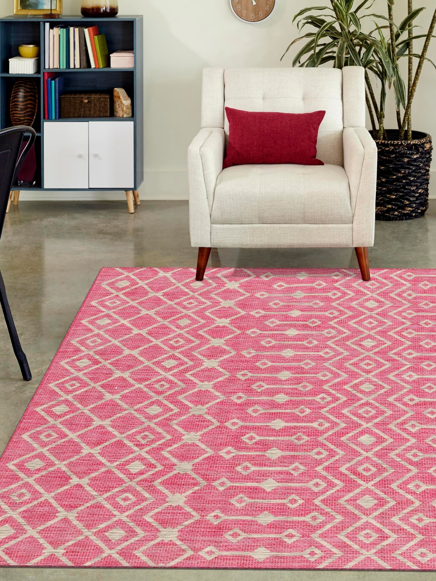 Fuschia 6' 1 x 9' Outdoor Trellis Rectangle Area Rug Weather Resistant for Patio, Deck, Terrace, Balcony, Porch Geometric Design Water Safe Outside Carpet for Sale at Rug Engine