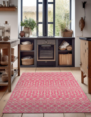 Fuschia 6' 1 x 9' Outdoor Trellis Rectangle Area Rug Weather Resistant for Patio, Deck, Terrace, Balcony, Porch