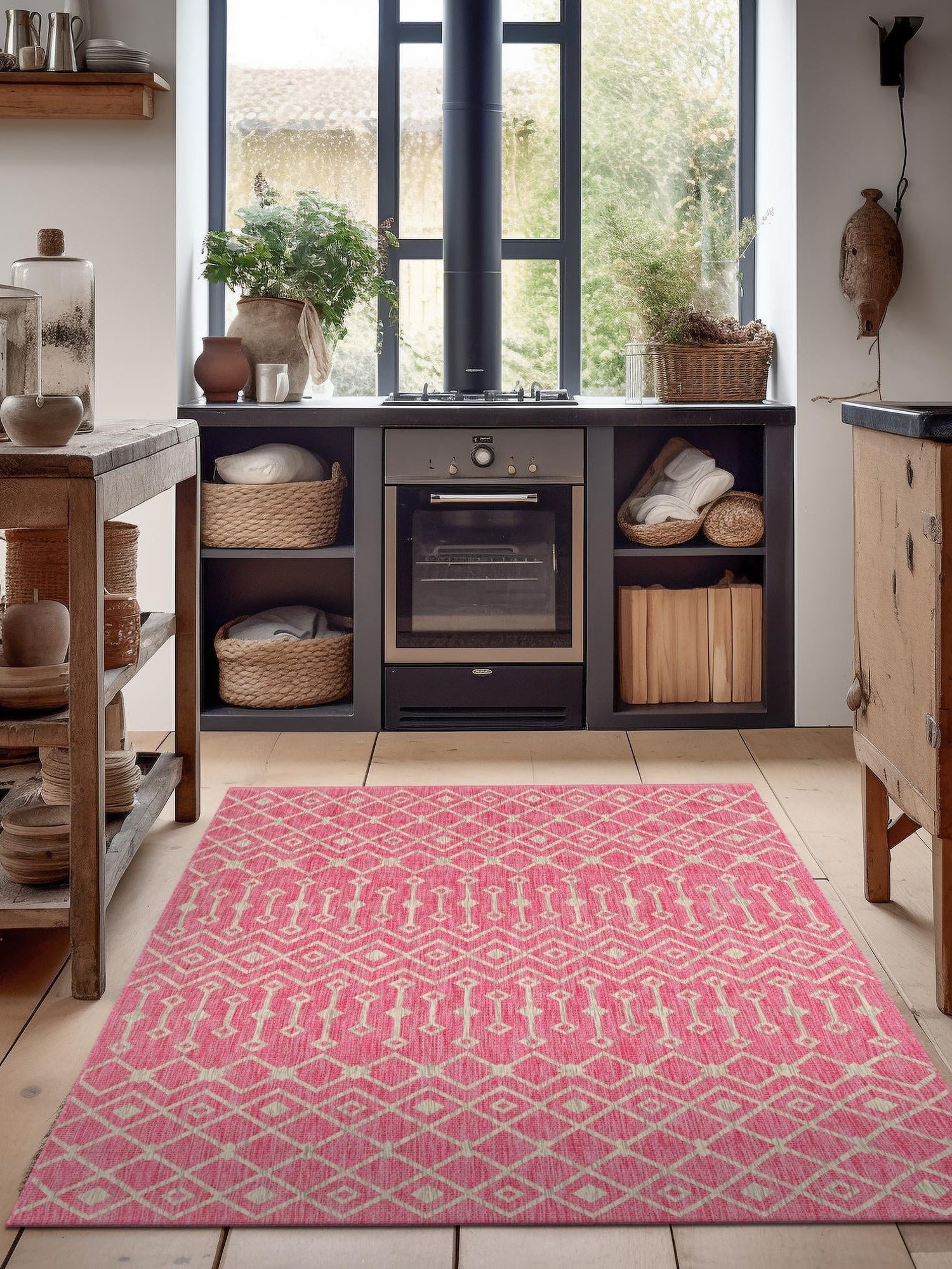 Fuschia 7' 10 x 11' Outdoor Trellis Rectangle Area Rug Weather Resistant for Patio, Deck, Terrace, Balcony, Porch Geometric Design Water Safe Outside Carpet for Sale at Rug Engine