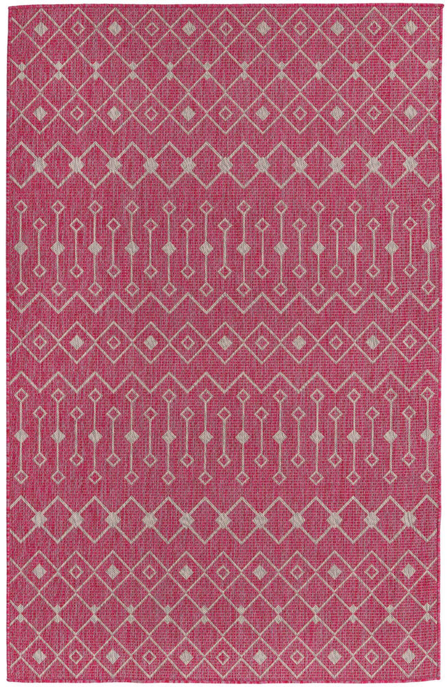 Fuschia 5' 3 x 8' Outdoor Trellis Rectangle Area Rug Weather Resistant for Patio, Deck, Terrace, Balcony, Porch