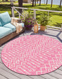 Fuschia 4' 1 x 4' 1 Outdoor Trellis Round Area Rug Weather Resistant for Patio, Deck, Terrace, Balcony, Porch Geometric Design Water Safe Outside Carpet for Sale at Rug Engine
