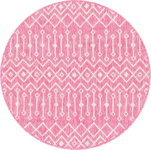 Fuschia 4' 1 x 4' 1 Outdoor Trellis Round Area Rug Weather Resistant for Patio, Deck, Terrace, Balcony, Porch Geometric Design Water Safe Outside Carpet for Sale at Rug Engine