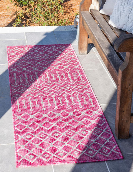 Fuschia 2' x 6' 1 Outdoor Trellis Runner Area Rug Weather Resistant for Patio, Deck, Terrace, Balcony, Porch