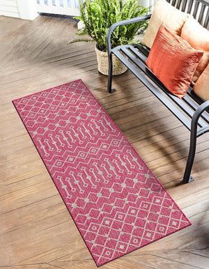 Fuschia 2' x 6' 1 Outdoor Trellis Runner Area Rug Weather Resistant for Patio, Deck, Terrace, Balcony, Porch