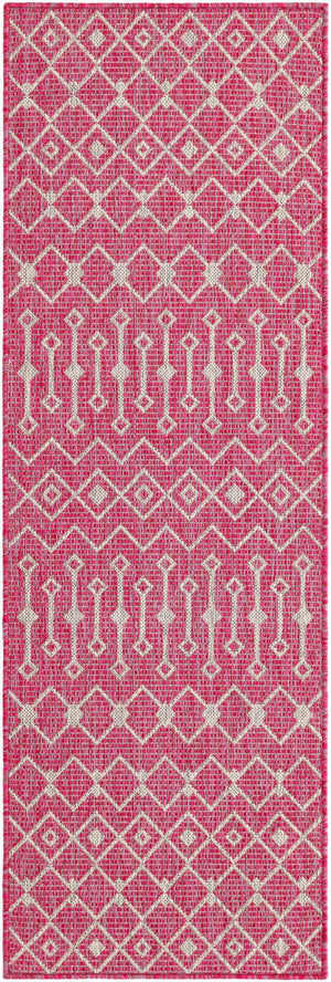 Fuschia 2' x 6' 1 Outdoor Trellis Runner Area Rug Weather Resistant for Patio, Deck, Terrace, Balcony, Porch