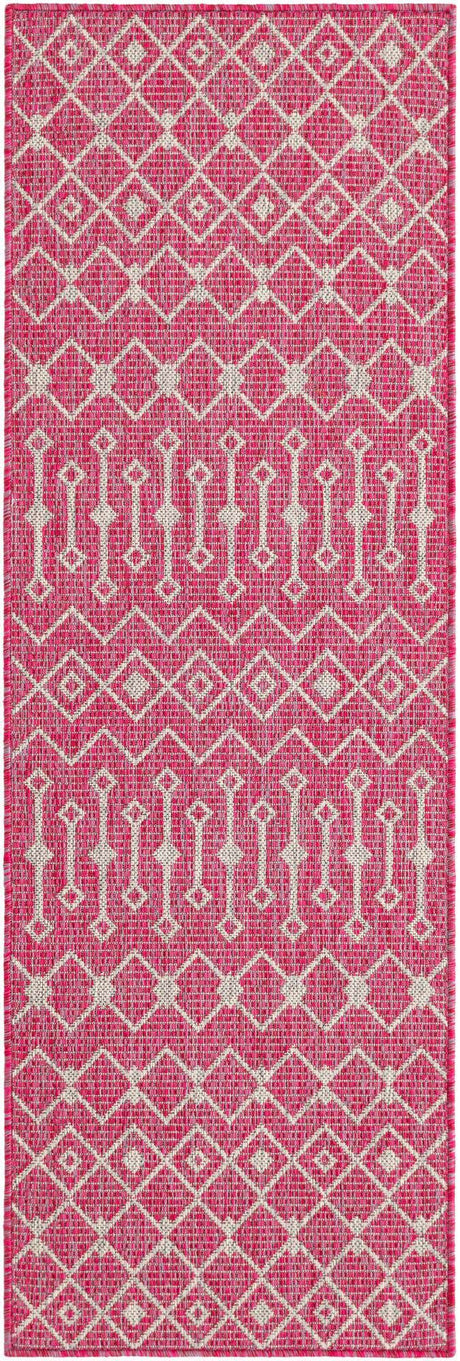 Fuschia 2' x 6' 1 Outdoor Trellis Runner Area Rug Weather Resistant for Patio, Deck, Terrace, Balcony, Porch