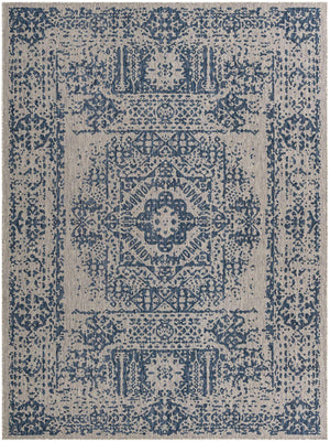 Blue 9' x 12' Outdoor Traditional Rectangle Area Rug Weather Resistant for Patio, Deck, Terrace, Balcony, Porch Classical Design Outside Carpet for Sale at Rug Engine