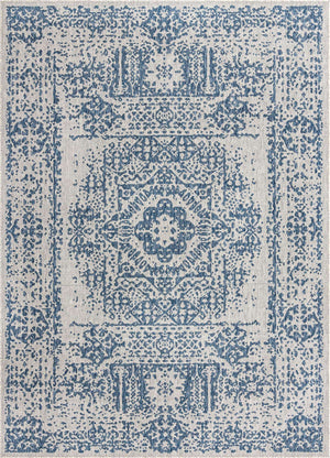 Blue 7' 10 x 11' Outdoor Traditional Rectangle Area Rug Weather Resistant for Patio, Deck, Terrace, Balcony, Porch Classical Design Outside Carpet for Sale at Rug Engine