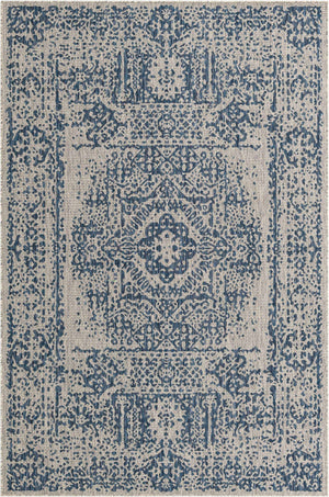 Blue 6' 1 x 9' Outdoor Traditional Rectangle Area Rug Weather Resistant for Patio, Deck, Terrace, Balcony, Porch Classical Design Outside Carpet for Sale at Rug Engine