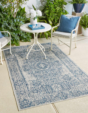Blue 5' 3 x 8' Outdoor Traditional Rectangle Area Rug Weather Resistant for Patio, Deck, Terrace, Balcony, Porch