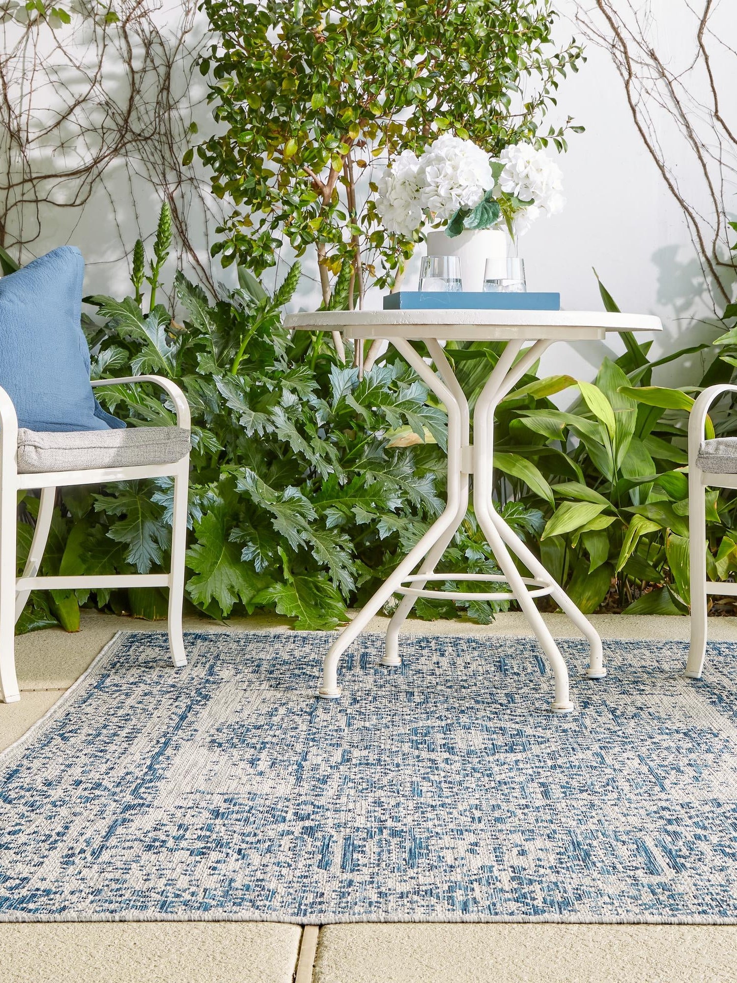 Blue 6' 1 x 9' Outdoor Traditional Rectangle Area Rug Weather Resistant for Patio, Deck, Terrace, Balcony, Porch Classical Design Outside Carpet for Sale at Rug Engine