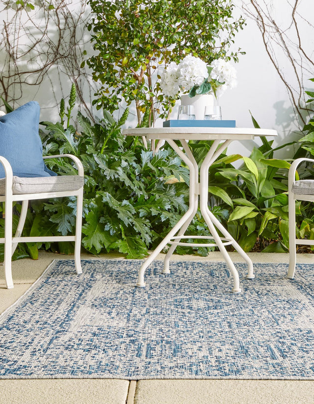 Blue 6' 1 x 9' Outdoor Traditional Rectangle Area Rug Weather Resistant for Patio, Deck, Terrace, Balcony, Porch Classical Design Outside Carpet for Sale at Rug Engine