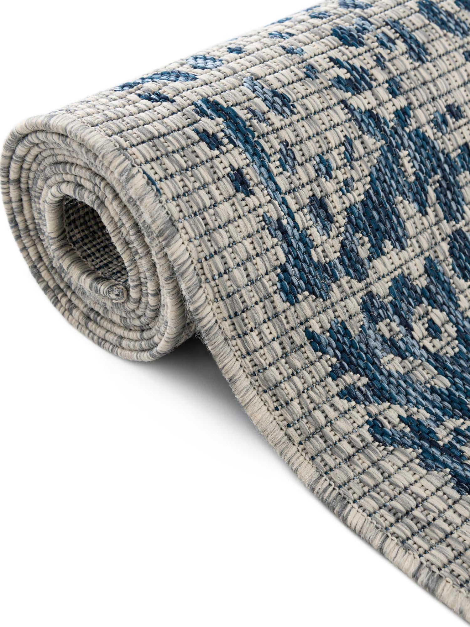 Blue 4' 1 x 6' 1 Outdoor Traditional Rectangle Area Rug Weather Resistant for Patio, Deck, Terrace, Balcony, Porch Classical Design Outside Carpet for Sale at Rug Engine