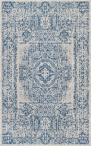 Blue 5' 3 x 8' Outdoor Traditional Rectangle Area Rug Weather Resistant for Patio, Deck, Terrace, Balcony, Porch