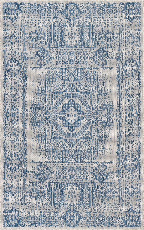 Blue 5' 3 x 8' Outdoor Traditional Rectangle Area Rug Weather Resistant for Patio, Deck, Terrace, Balcony, Porch
