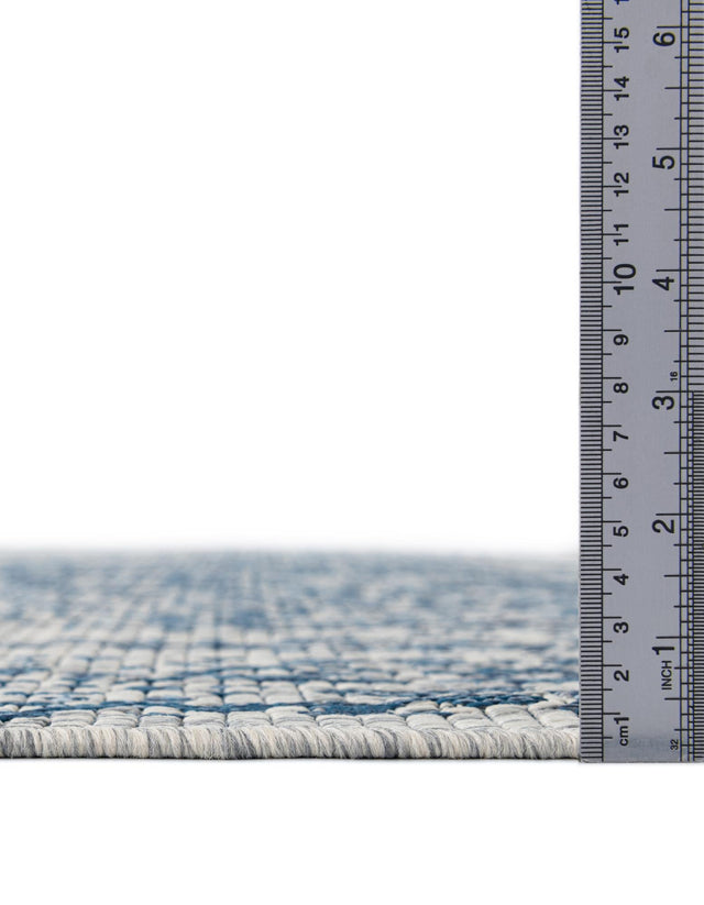 Blue 10' 8 x 10' 8 Outdoor Traditional Round Area Rug Weather Resistant for Patio, Deck, Terrace, Balcony, Porch
