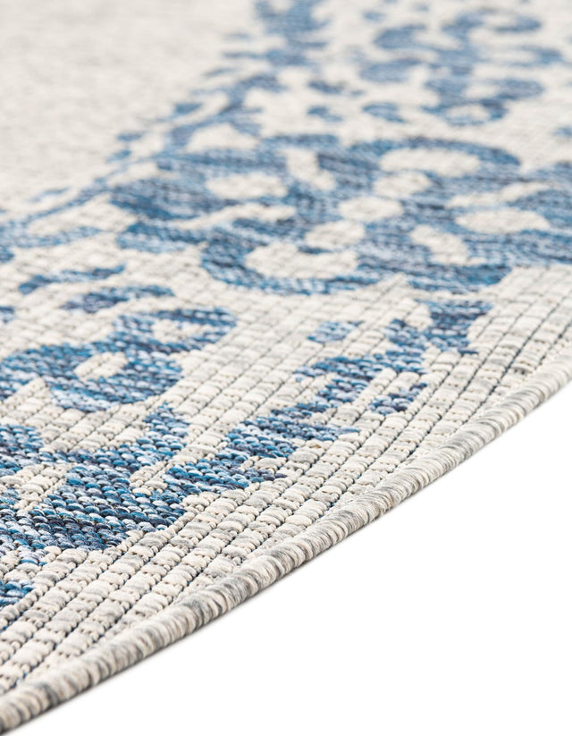 Blue 10' 8 x 10' 8 Outdoor Traditional Round Area Rug Weather Resistant for Patio, Deck, Terrace, Balcony, Porch